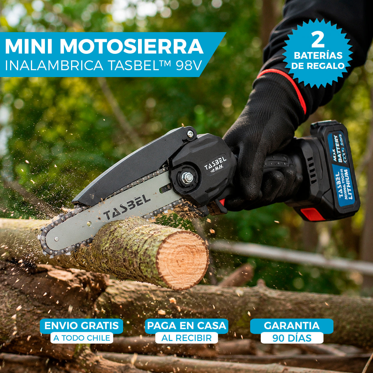 MINI MOTOSIERRA TASBEL™ 98V  | INCLUYE 2 BATERIAS DE REGALO 🎁